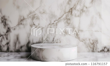 Empty marble podium for product display on gray background. top view 116791157