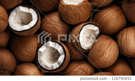 Lots of coconuts background. ai generated art image 116791652