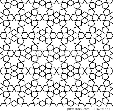 Seamless geometric ornament based on traditional islamic art. Black and white. 116791655