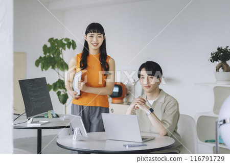 Young men and women looking at the camera, IT startup venture company image 116791729