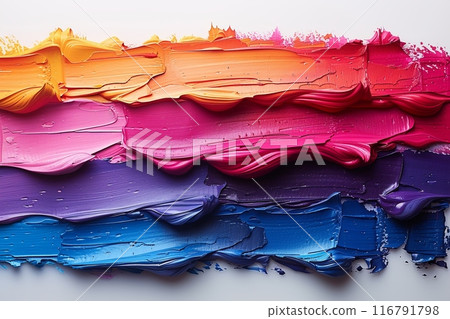 Colorful paint stroke with a rainbow of colors. The colors are bright and vibrant, creating a sense of energy and excitement 116791798