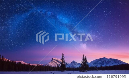 從山上看到月光下的星空，在那裡你可以看到北極光 116791995