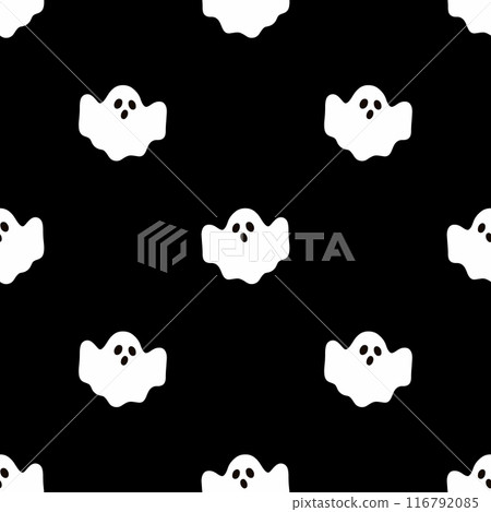 Seamless pattern with cute ghosts. Festive background for Halloween. Repeating print for fabric, wrapping paper, textile 116792085