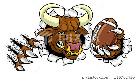 Bull Minotaur Longhorn Cow Football Mascot Cartoon Bull Minotaur Longhorn Cow Football Mascot Cartoon 116792430