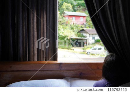Transparent open Window view from Hotel at East Sikkim Transparent open Window view from Hotel at East Sikkim 116792533