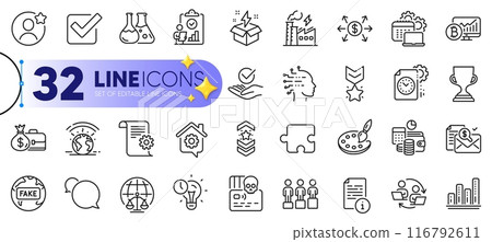 Outline set of Checkbox, Magistrates court and Inspect line icons for web with Puzzle, Software, Electricity factory thin icon. Technical documentation, Palette, Bitcoin chart pictogram icon. Vector Outline set of Checkbox, Magistrates court and Inspect line icons for web with Puzzle, Software, Electricity factory thin icon. Technical documentation, Palette, Bitcoin chart pictogram icon. Vector 116792611