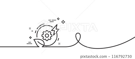 Green energy line icon. Continuous one line with curl. Electric power sign. Renewable electricity symbol. Green energy single outline ribbon. Loop curve pattern. Vector Green energy line icon. Continuous one line with curl. Electric power sign. Renewable electricity symbol. Green energy single outline ribbon. Loop curve pattern. Vector 116792730