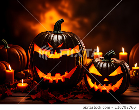 Cinematic UHD K dark Halloween pumpkin. Cinematic UHD K dark Halloween pumpkin. 116792760