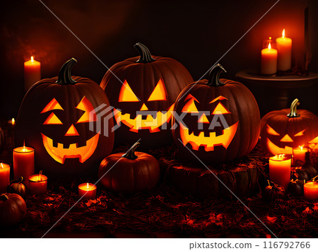 Gloomy Halloween pumpkin cinematic UHD K. Gloomy Halloween pumpkin cinematic UHD K. 116792766