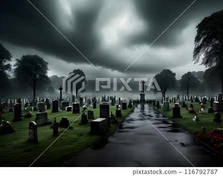 Cinematic dark storm UHD K horror cemetery. Cinematic dark storm UHD K horror cemetery. 116792787