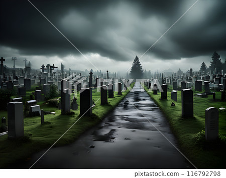 Dark storm horror cinematic UHD cemetery K. 116792798