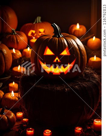 Ultra HD K cinematic hyperrealistic dark Halloween 116792813