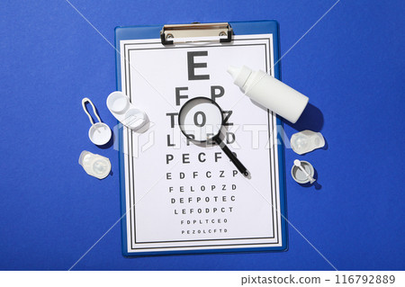 Contact lenses with accessories and a sight test plate 116792889