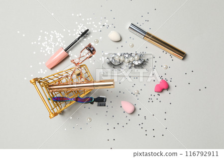 False eyelashes, concept of different makeup accessories False eyelashes, concept of different makeup accessories 116792911