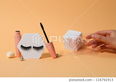 False eyelashes, concept of different makeup accessories False eyelashes, concept of different makeup accessories 116792913