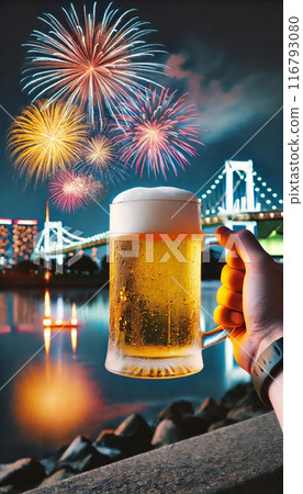 一邊喝啤酒一邊看台場煙火 一邊喝啤酒一邊看台場煙火 116793080