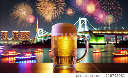 一邊喝啤酒一邊看台場煙火 116793081