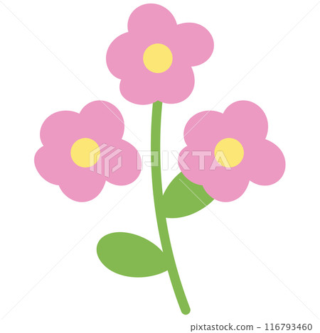 Illustration of pastel pink flowers and green leaves for plants, tree, floral print, nature, garden, cute patches, shirt print, sticker, logo, icon, blossom, spring, summer, toy, doll, decorations 116793460