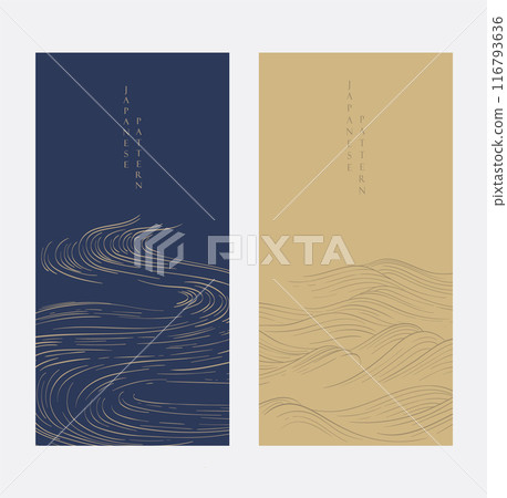 Japanese background with Asian traditional hand drawn wave element vector. Natural template design and Geometric pattern in vintage style. 116793636