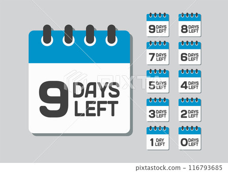 Countdown daily page calendar icon - 9 days left Countdown daily page calendar icon - 9 days left 116793685