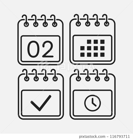 Icon page calendar - 2 day, agenda, timer, done 116793711