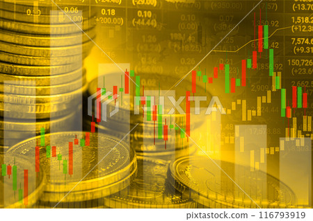 Stock market investment trading financial, coin and graph chart or Forex for analyze profit finance business trend data background. 116793919