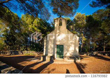 St. Ivan or John Church in the bay of Uvala Gradina near the town of Vela Luka on the island of Korcula in Croatia. St. Ivan or John Church in the bay of Uvala Gradina near the town of Vela Luka on the island of Korcula in Croatia. 116793982
