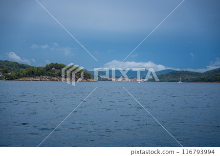 Shore near the bay of Uvala Gradina near the town of Vela Luka on the island of Korcula in Croatia 116793994