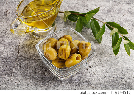 Grilled green olives appetizer snack Grilled green olives appetizer snack 116794512