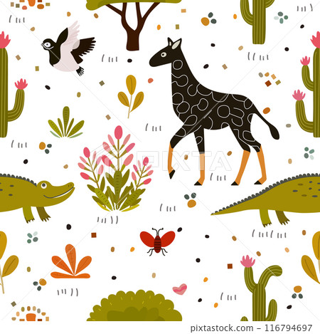Childish Babies Pattern Animal Plant Zoo Safari 116794697