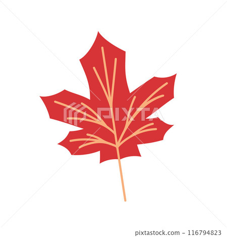 Autumn red maple leaf icon in flat style. Vector illustration isolated on a white background. 116794823