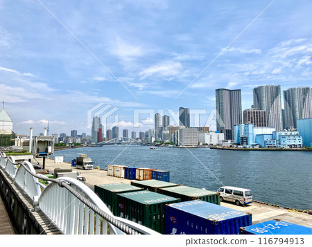 東京灣_竹芝客船碼頭_木板路眺望東京晴空塔 東京灣_竹芝客船碼頭_木板路眺望東京晴空塔 116794913