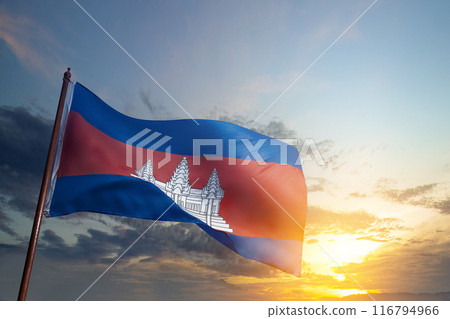 The Cambodia flag. A flag of a country with a blue and red stripe The Cambodia flag. A flag of a country with a blue and red stripe 116794966