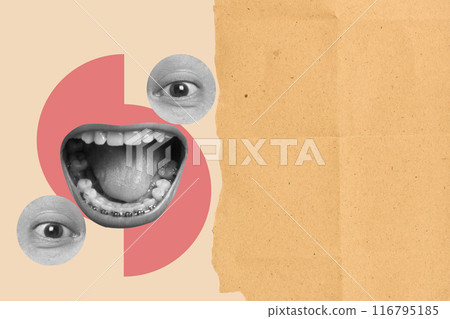 A smiling mouth with a tongue sticking out is surrounded by a circle A smiling mouth with a tongue sticking out is surrounded by a circle 116795185