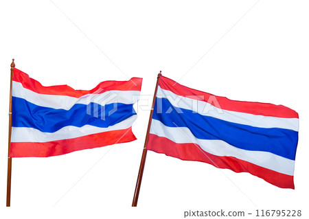 Two flags of Thailand are shown, one is red, white and blue 116795228