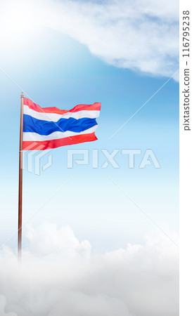 A red, white, and blue Thailand flag is flying 116795238
