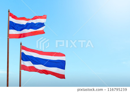 A red, white, and blue Thailand flag is flying 116795239