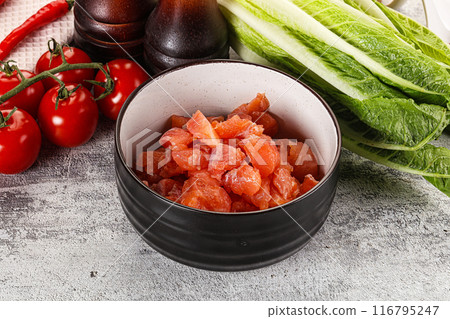 Salted salmon cubes for cooking Salted salmon cubes for cooking 116795247