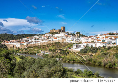 View of the river Guadiana and the village of Mertola. Alentejo Region. Portugal 116795357
