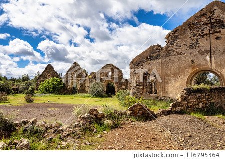 The abandoned Mine in Minas de Sao Domingos Village in Alentejo Portugal. The abandoned Mine in Minas de Sao Domingos Village in Alentejo Portugal. 116795364