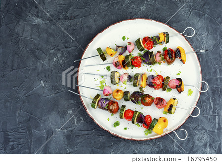Vegetarian grilling, vegetarian skewers. Vegetarian grilling, vegetarian skewers. 116795450