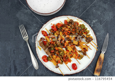 Roasted lamb kebab, barbecue. 116795454