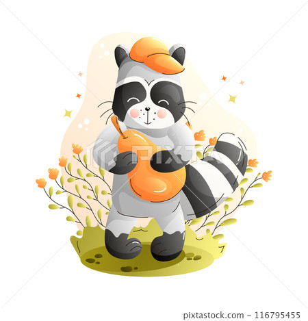 Children cute poster with cartoon raccoon 116795455
