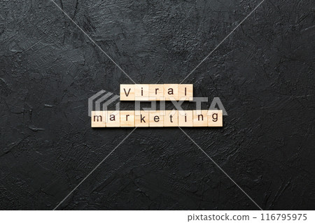 Viral markeing word written on wood block. Viral markeing text on cement table for your desing, concept 116795975