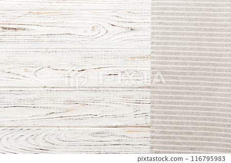 top view with gray kitchen napkin isolated on table background. Folded cloth for mockup with copy space, Flat lay. Minimal style top view with gray kitchen napkin isolated on table background. Folded cloth for mockup with copy space, Flat lay. Minimal style 116795983