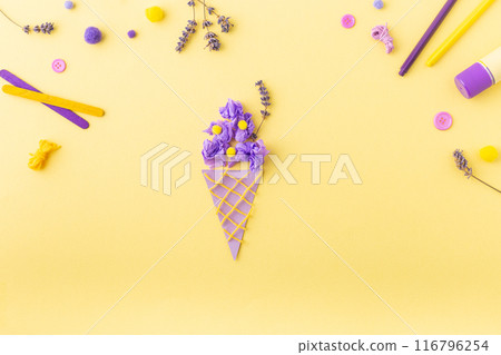 Paper ice cream craft for kids at home or kindergarten. Summer ideas. 116796254