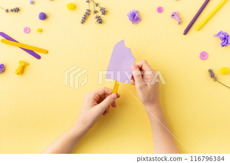 Paper ice cream craft for kids at home or kindergarten. Summer ideas. Paper ice cream craft for kids at home or kindergarten. Summer ideas. 116796384