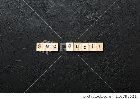 seo audit word written on wood block. seo audit text on table, concept seo audit word written on wood block. seo audit text on table, concept 116796521