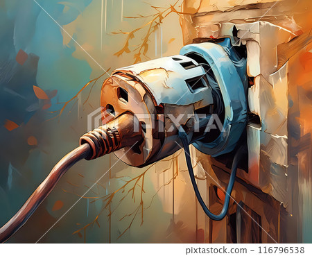 rusty current plug at wall. Security concept. 116796538