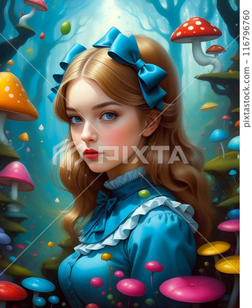 以前衛且超現實的世界觀表達愛麗絲故事的插圖。 以前衛且超現實的世界觀表達愛麗絲故事的插圖。 116796760